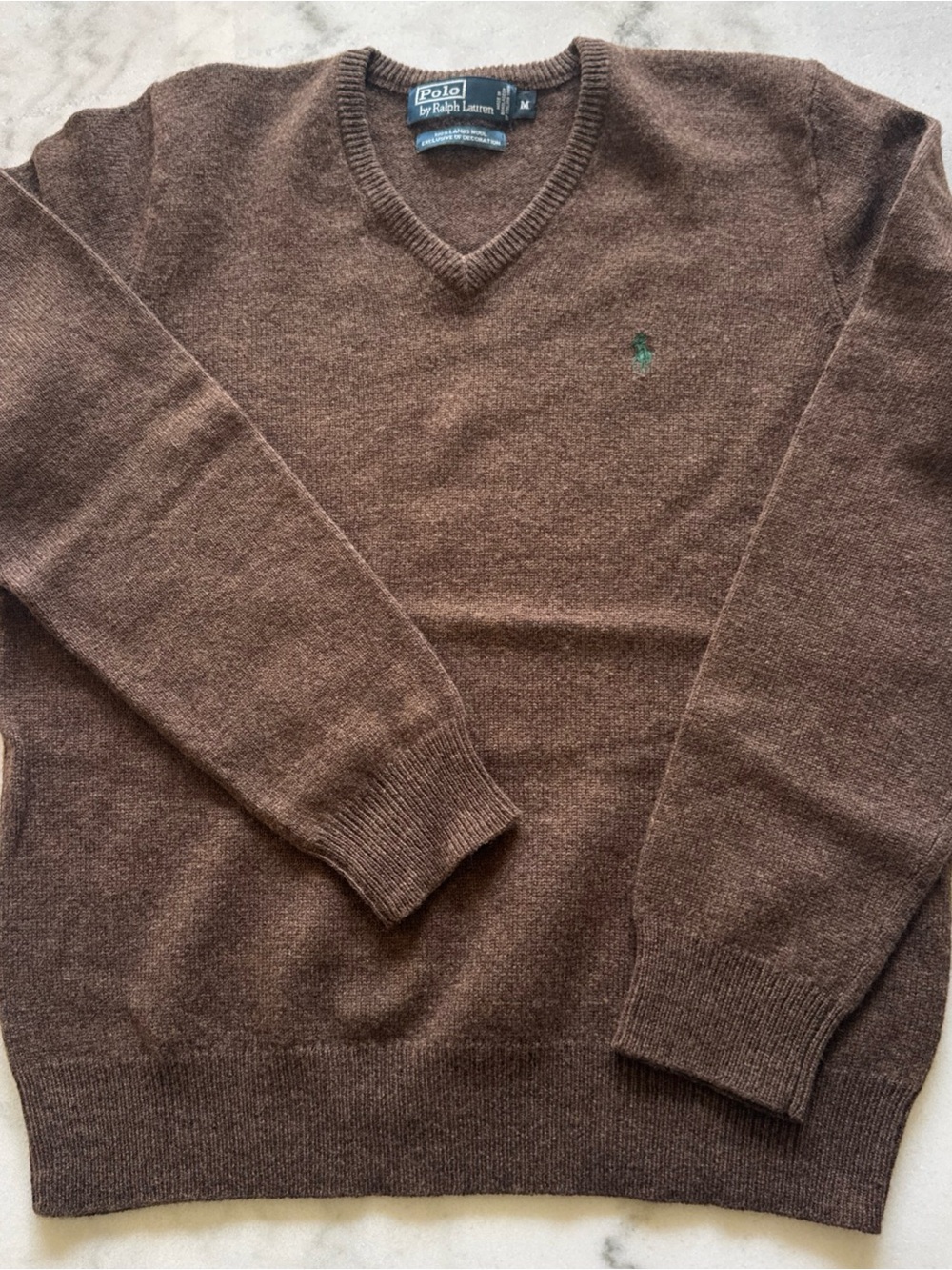 Vintage Ralph Lauren Brown V-Neck Lambs Wool Sweater with Green Pony